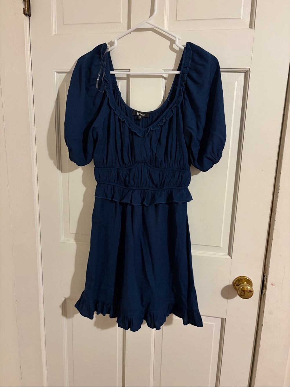 Trixxi Navy Ruffled Scoop Neck Dress